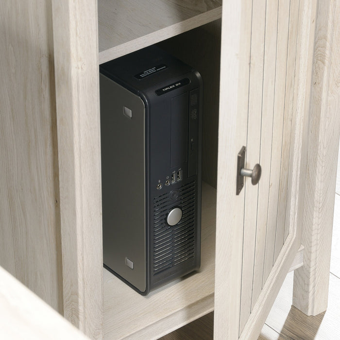 Costa 65.12\" Commercial Grade L-Shaped Office Desk with 3-Drawers & Cabinet - Chalked Chestnut