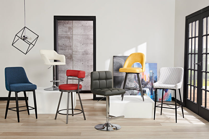 Cruz Barstool with Swivel & Adjustable Seat, Vegan Leather Fabric, Metal - Grey