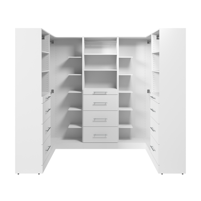 Bestar Florence 94" Modular U-Shaped Walk-In Closet System with Rods and Storage - White|Système de pièce-penderie en forme de U modulaire Florence de Bestar de 94 po avec tringles et rangement - blanc