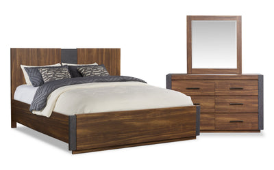 Scott Living Dante 5pc Bedroom Set with Bed, Dresser & Mirror, Brown - King Size | Ensemble de chambre à coucher Dante de Scott Living 5 pièces avec lit, commode et miroir, brun - format très grand lit