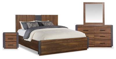 Scott Living Dante 6pc Bedroom Set with Bed, Dresser, Mirror & Nightstand, Brown - Queen Size | Ensemble de chambre à coucher Dante de Scott Living 6 pièces avec lit, commode, miroir et table de nuit, brun - format grand lit
