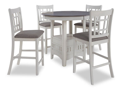 Dena 5pc Counter-Height Dining Set with Table & Chairs, 42-60"W Extension, Round - Dove Grey | Ensemble de salle à manger Dena 5 pièces de hauteur comptoir avec table ronde, rallonge de 42 po à 60 po (L) et chaises - gris tourterelle