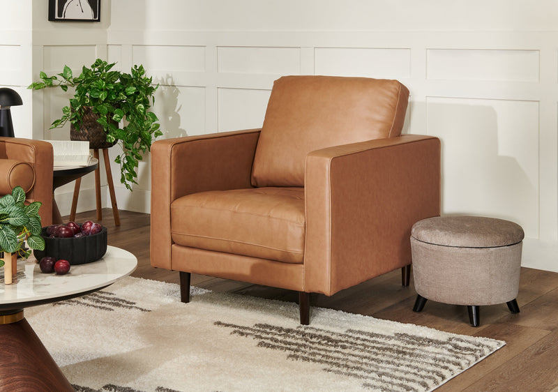Edge 35\" Genuine Leather Chair with Wood Legs and Removable Back Cushion - Brown