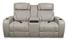 Elite 74\" Genuine Leather Massage Power Reclining Loveseat with Immersive Audio and Power Headrests - Putty