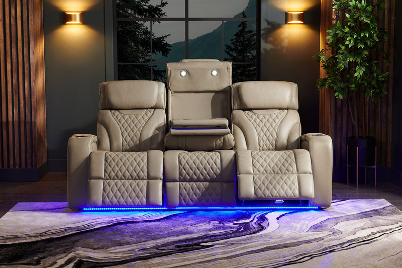 Elite 86\" Genuine Leather Massage Power Reclining Sofa with Power Headrests and Storage Arms - Grey
