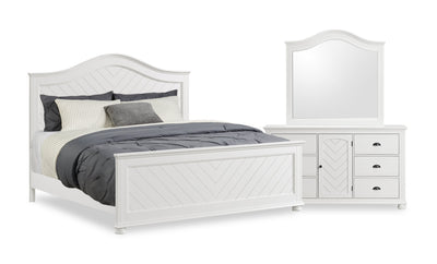 Ella 5pc Bedroom Set with Panel Bed, Dresser & Mirror, White - King Size | Ensemble de chambre à coucher Ella 5 pièces blanc avec lit à panneaux, commode et miroir - format très grand lit