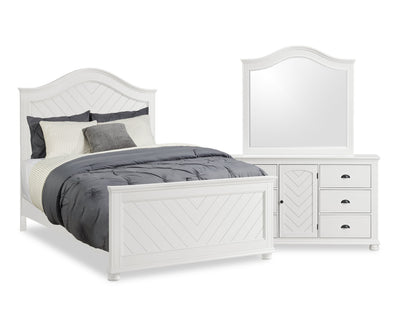Ella 5pc Bedroom Set with Panel Bed, Dresser & Mirror, White - Queen Size | Ensemble de chambre à coucher Ella 5 pièces blanc avec lit à panneaux, commode et miroir - format grand lit