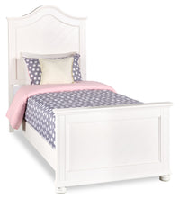 Ella Panel Bed with Headboard & Frame for Kids, Chevron Pattern, White - Twin Size
