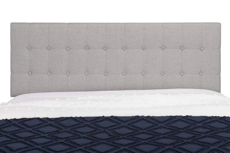 Ellis Upholstered Headboard in Grey Fabric, Button Tufted - Queen Size