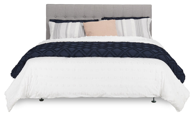 Ellis Upholstered Headboard in Grey Fabric, Button Tufted - Queen Size