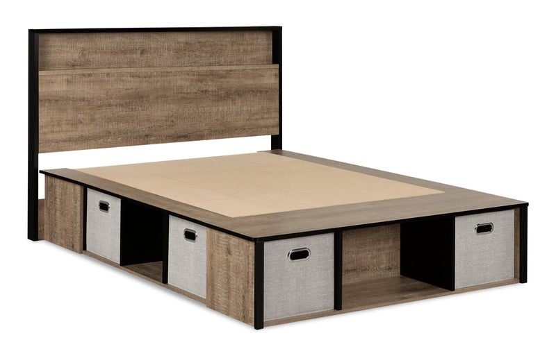 Everley Platform Bed 5pc Set with Panel Headboard, Chest & Nightstand, Two-Tone - Full Size