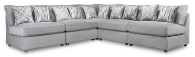 Scott Living Evolve Modular 5-Piece Linen-Look Fabric Armless Sectional with Feather Down Cushions - Grey | Sofa sectionnel sans accoudoirs modulaire Evolve de Scott Living 5 pièces en tissu d’apparence lin avec coussins en duvet et plumes - gris