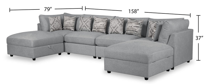 Scott Living Evolve Modular 6-Piece Linen-Look Fabric Sectional with Feather Down Cushions - Grey