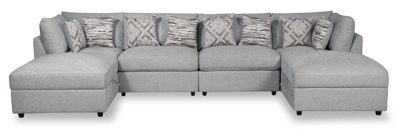 Scott Living Evolve Modular 6-Piece Linen-Look Fabric Sectional with Feather Down Cushions - Grey