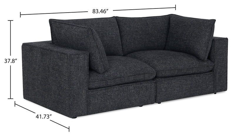 Fusion Modular 83.46\" Charcoal Grey Chenille Fabric Loveseat with Removable Feather Down Back Cushions