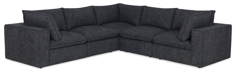 Fusion Modular 5-Piece Charcoal Grey Chenille Fabric Sectional with Removable Feather Down Back Cushions
