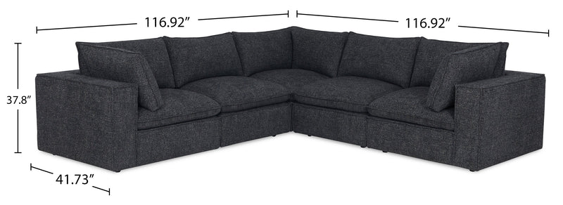 Fusion Modular 5-Piece Charcoal Grey Chenille Fabric Sectional with Removable Feather Down Back Cushions