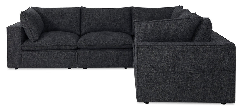 Fusion Modular 5-Piece Charcoal Grey Chenille Fabric Sectional with Removable Feather Down Back Cushions