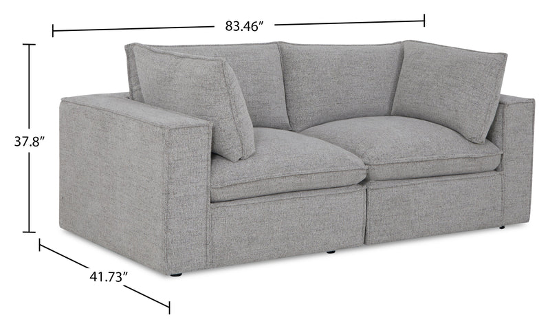 Fusion Modular 83.46\" Silver Grey Chenille Fabric Loveseat with Removable Feather Down Back Cushions
