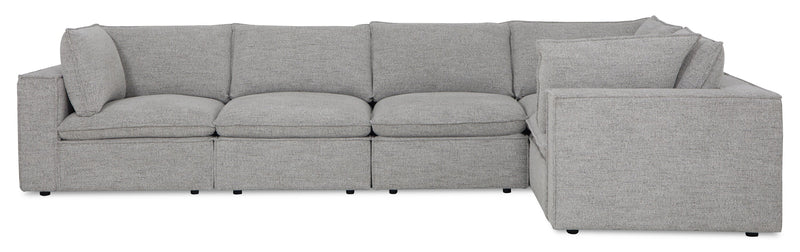 Fusion Modular 5-Piece Silver Grey Chenille Fabric Sectional with Removable Feather Down Back Cushions