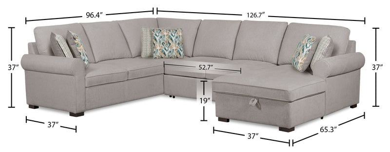 Scott Living Haven 3-Piece Right-Facing Chenille Fabric Sleeper Sectional with Storage Chaise - Grey