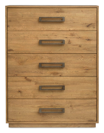 Scott Living Henri Bedroom Chest of Drawers, 5-Drawer, 38.2"W x 50.3"H, Wood - Brown | Commode verticale Henri de Scott Living de 38,2 po (L) x 50,3 po (H) à 5 tiroirs en bois pour la chambre à coucher - brune