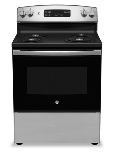 GE 5 Cu. Ft. Electric Range with Standard Clean and 4 Burners - Stainless Steel - JCBS350SVSS | Cuisinière électrique GE de 5 pi³ avec nettoyage standard et 4 brûleurs - acier inoxydable - JCBS350…