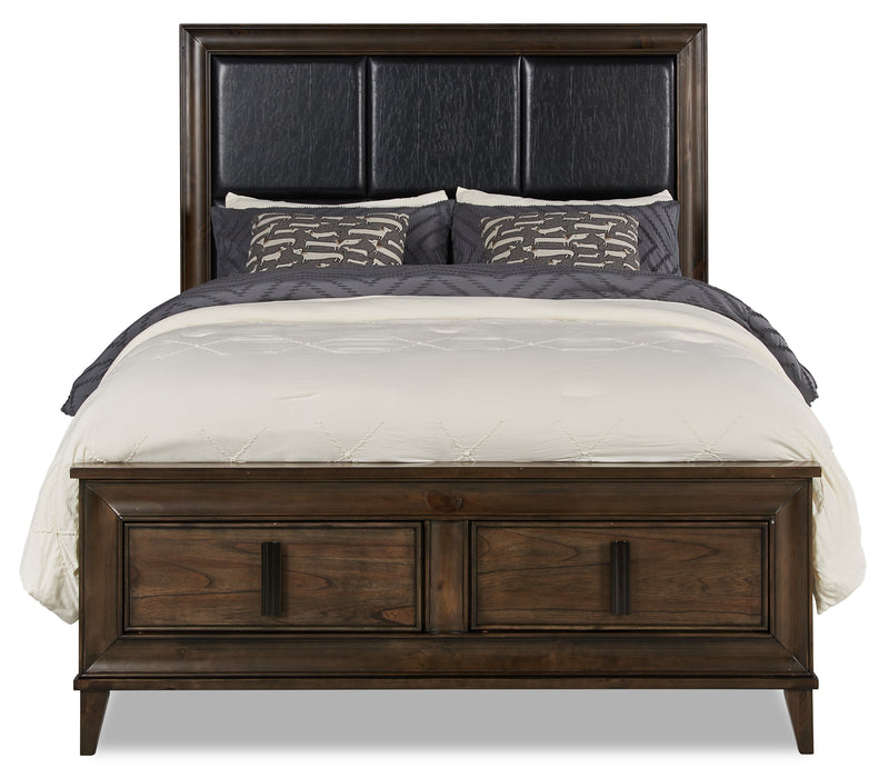 Kane Platform Storage Bed with Headboard & Frame, Vegan Leather, Brown - Queen Size