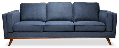 Kort & Co. Kassia 90.6" Linen-Look Fabric Sofa with Wood Base and Legs - Blue | Sofa Kassia de Kort & Co. de 90,6 po en tissu d’apparence lin avec base et pattes en bois - bleu