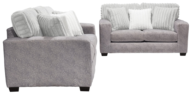 Made in Canada Koda 92\" Chenille and Faux Fur Fabric Sofa with Removable Cushions - Plush Paloma Grey