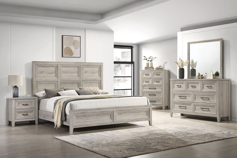 Lara 5pc Bedroom Set with Bed, Dresser & Mirror, Antique Grey - King Size