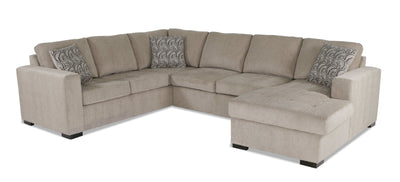 Made in Canada Legend 3-Piece Right-Facing Chenille Fabric Sleeper Sectional with Storage Chaise - Platinum Beige | Sofa-lit sectionnel de droite Legend 3 pièces fabriqué au Canada en tissu de chenille avec fauteuil long de rangement - beige platine