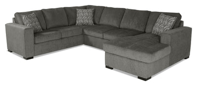Made in Canada Legend 3-Piece Right-Facing Chenille Fabric Sleeper Sectional with Storage Chaise - Pewter Brown | Sofa-lit sectionnel de droite Legend 3 pièces fabriqué au Canada en tissu de chenille avec fauteuil long de rangement - brun étain