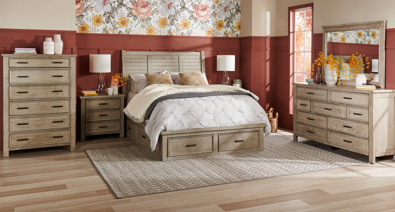 Levi Platform Storage Bed with Headboard & Frame, Wooden, Drift Grey - Queen Size