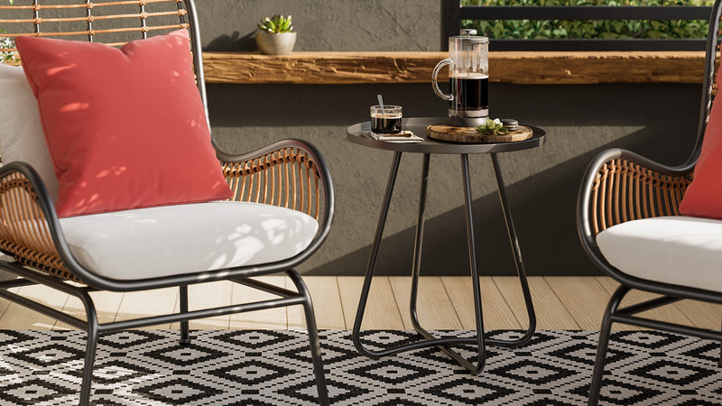 Maki 3-Piece Outdoor Patio Conversation Set with 2 Chairs & Round Metal End Table - Hand-Woven Resin Wicker, UV & Weather Resistant - Natural