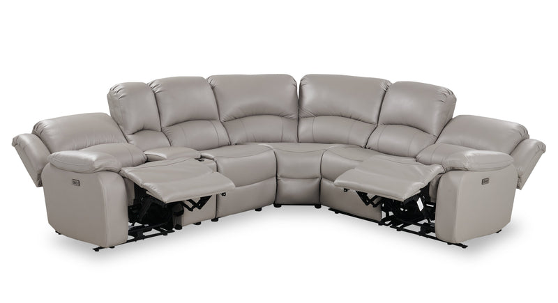Marcel 6-Piece Genuine Leather Power Reclining Sectional with Storage Console and USB Port - Grey