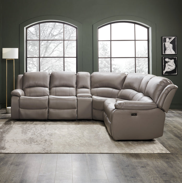 Marcel 6-Piece Genuine Leather Power Reclining Sectional with Storage Console and USB Port - Grey
