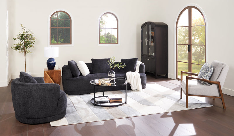 Moon 35.8\" Fabric Curved Chair with Accent Pillow - Wooly Raven Black