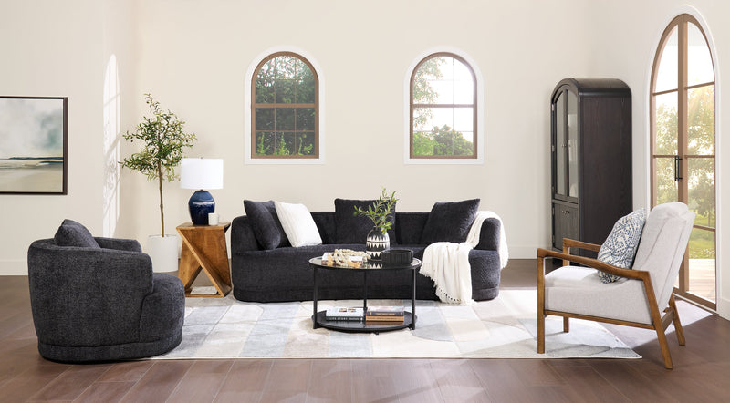 Moon 35.8\" Fabric Curved Chair with Accent Pillow - Wooly Raven Black