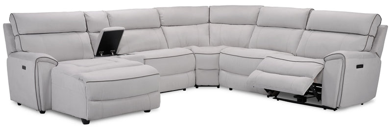 Cindy Crawford Home Newport 6-Piece Left-Facing Faux Suede Power Reclining Sectional with USB Port - Grey