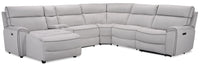 Cindy Crawford Home Newport 6-Piece Left-Facing Faux Suede Power Reclining Sectional with USB Port - Grey