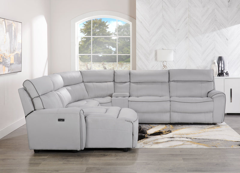 Cindy Crawford Home Newport 6-Piece Left-Facing Faux Suede Power Reclining Sectional with USB Port - Grey