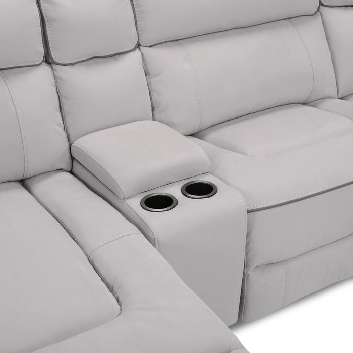 Cindy Crawford Home Newport 6-Piece Left-Facing Faux Suede Power Reclining Sectional with USB Port - Grey