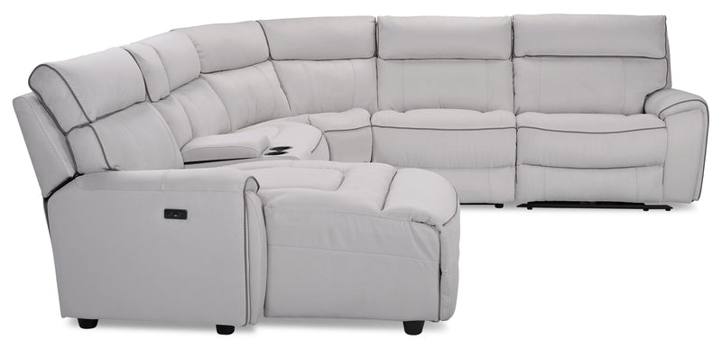 Cindy Crawford Home Newport 6-Piece Left-Facing Faux Suede Power Reclining Sectional with USB Port - Grey