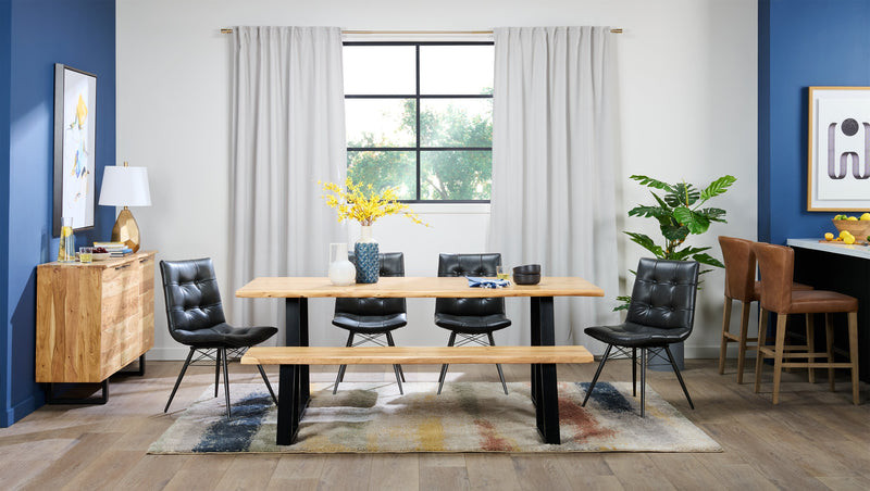 Oskar Dining Bench, Acacia Wood & Metal, 70\"W - Natural & Black