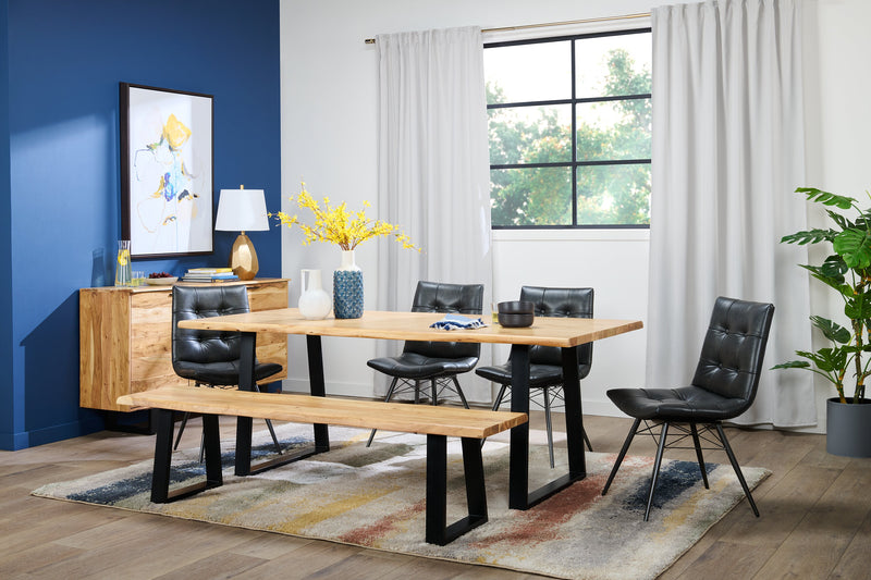 Oskar Dining Bench, Acacia Wood & Metal, 70\"W - Natural & Black