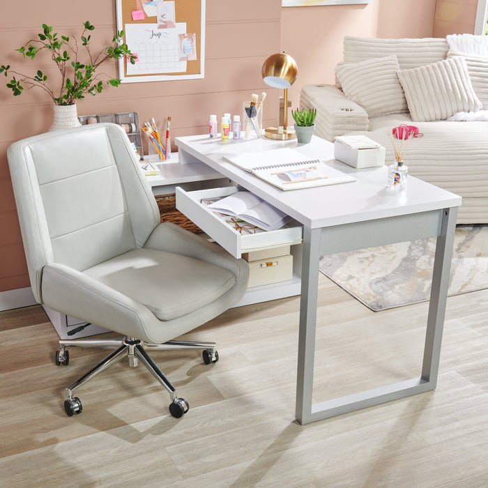 Owen 55\" Reversible Corner Office Desk with 4-Drawers & Cubbies - White