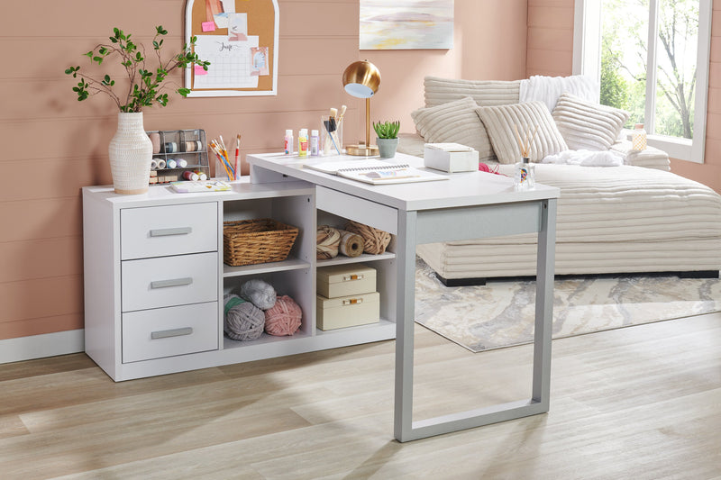 Owen 55\" Reversible Corner Office Desk with 4-Drawers & Cubbies - White