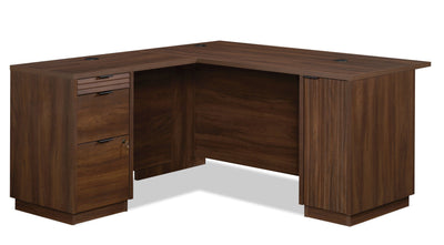 Palo Alto 59.13" Commercial Grade L-Shaped Office Desk with 3-Drawers & Cabinet - Mahogany|Bureau en forme de L Palo Alto de 59,13 po de qualité commerciale à 3 tiroirs avec armoire - acajou
