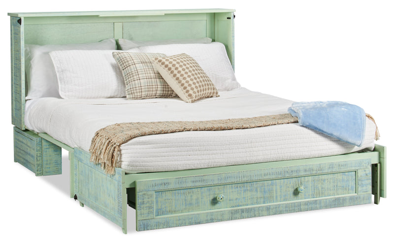 Parker Cabinet Bed with Memory Foam Mattress, Seafoam - Queen Size